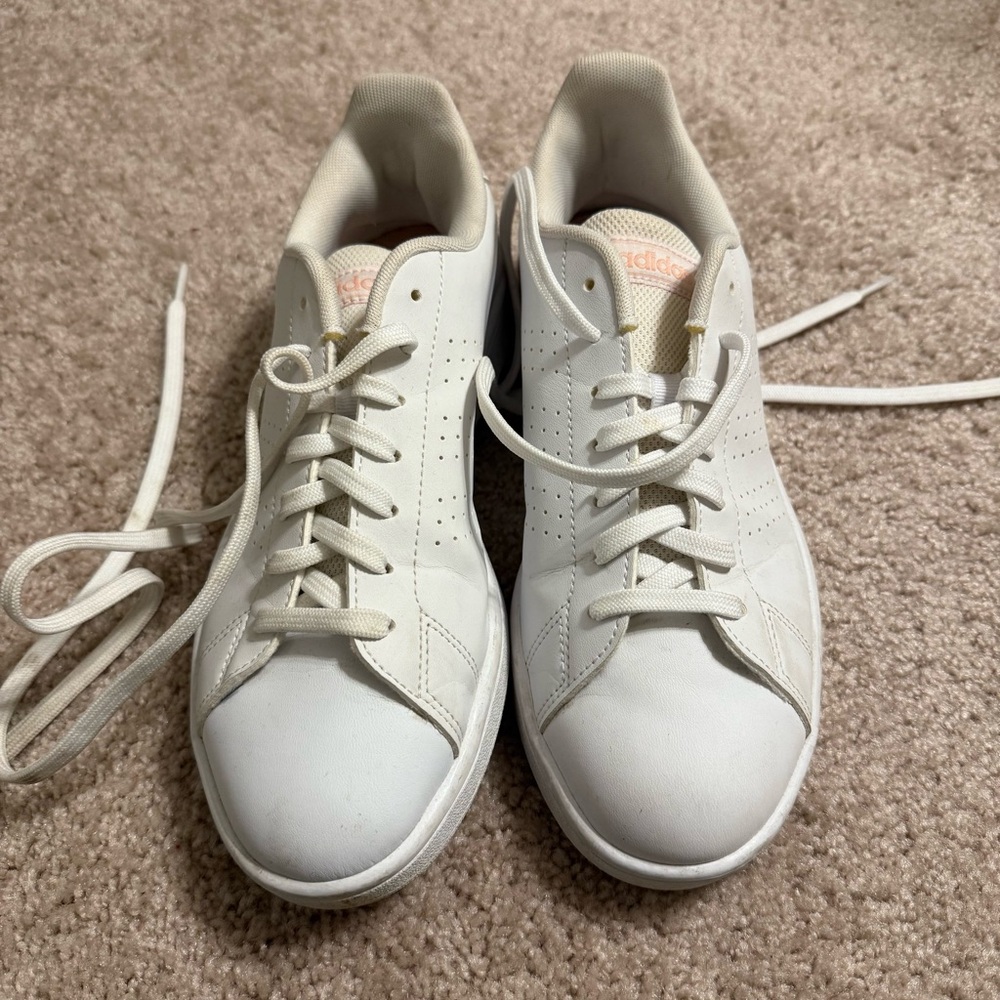 Adidas Women's White Sneakers with Pink Accent